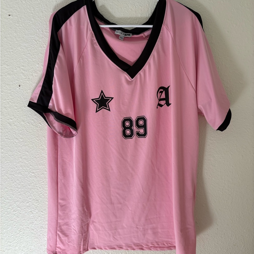Pink and Black V-Neck Sports Jersey